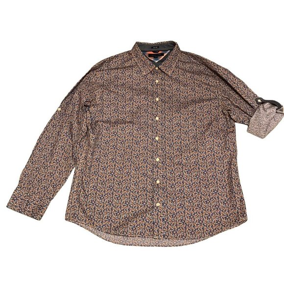 Tommy Hilfiger Other - Tommy Hilfiger Men Floral Denim Shirt Navy Long Sleeve Turn Up Cuff Size XXL